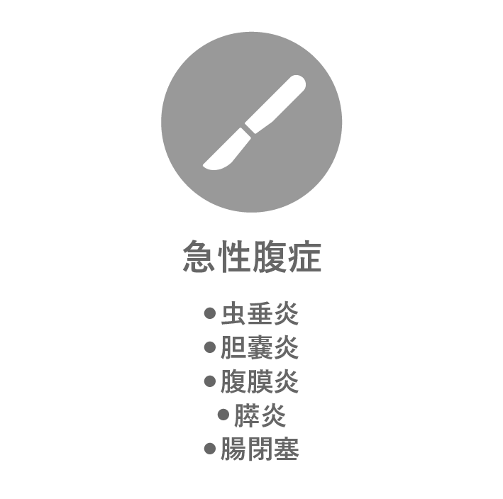 急性腹症 虫垂炎、胆嚢炎、腹膜炎、膵炎、腸閉塞